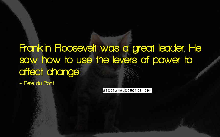 Pete Du Pont Quotes: Franklin Roosevelt was a great leader. He saw how to use the levers of power to affect change.