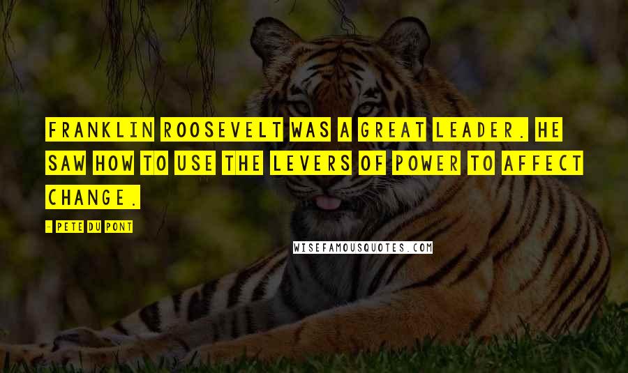 Pete Du Pont Quotes: Franklin Roosevelt was a great leader. He saw how to use the levers of power to affect change.