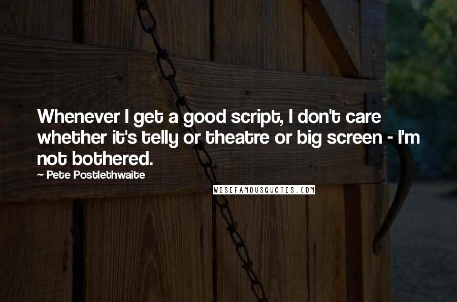 Pete Postlethwaite Quotes: Whenever I get a good script, I don't care whether it's telly or theatre or big screen - I'm not bothered.