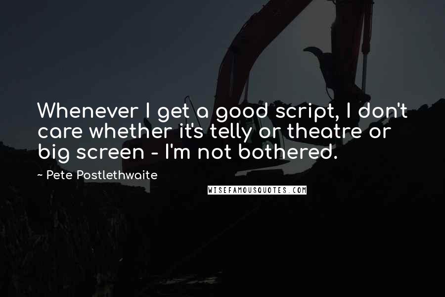Pete Postlethwaite Quotes: Whenever I get a good script, I don't care whether it's telly or theatre or big screen - I'm not bothered.