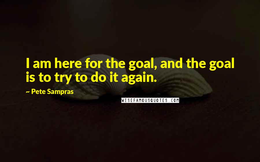 Pete Sampras Quotes: I am here for the goal, and the goal is to try to do it again.