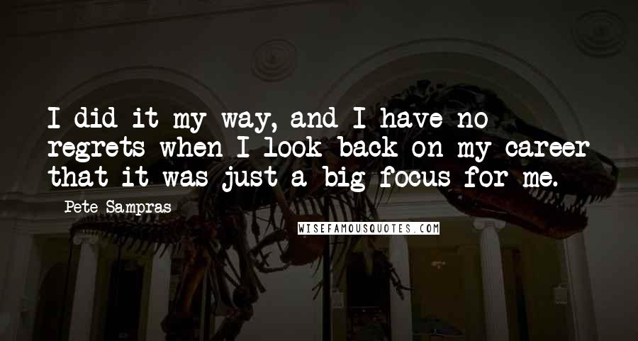 Pete Sampras Quotes: I did it my way, and I have no regrets when I look back on my career that it was just a big focus for me.