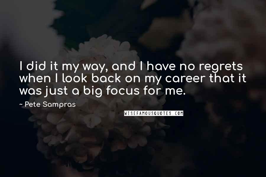 Pete Sampras Quotes: I did it my way, and I have no regrets when I look back on my career that it was just a big focus for me.