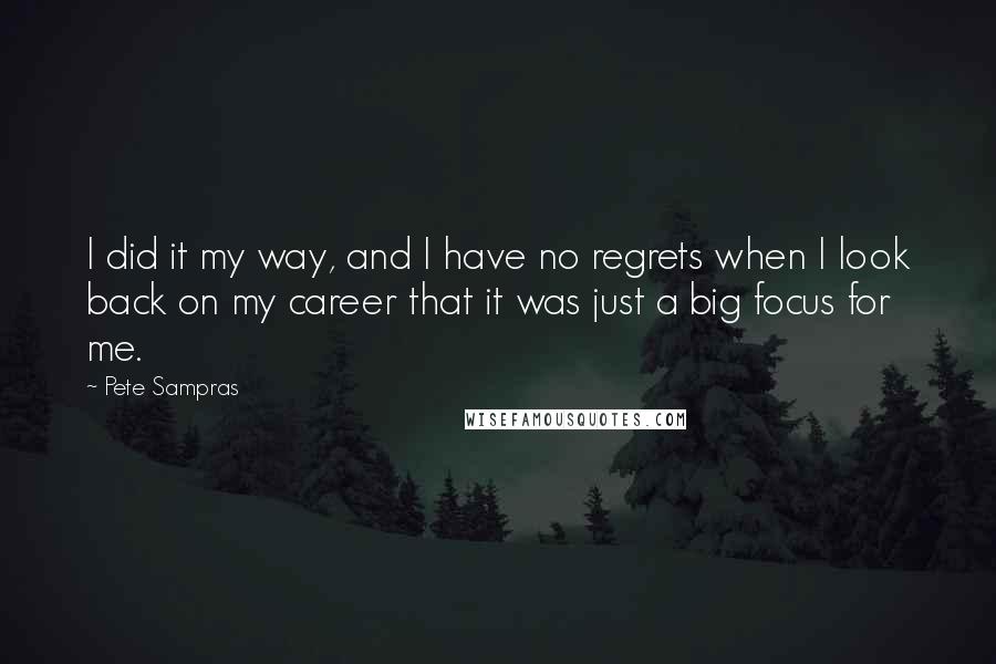 Pete Sampras Quotes: I did it my way, and I have no regrets when I look back on my career that it was just a big focus for me.