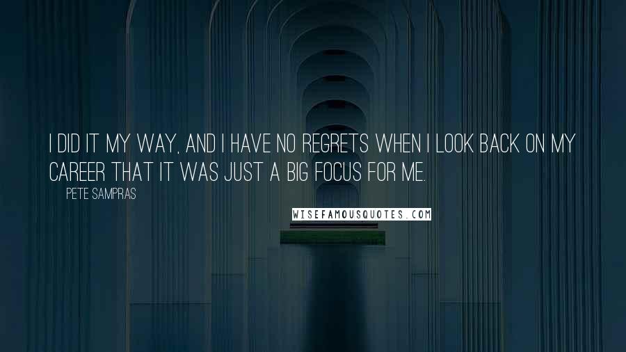 Pete Sampras Quotes: I did it my way, and I have no regrets when I look back on my career that it was just a big focus for me.