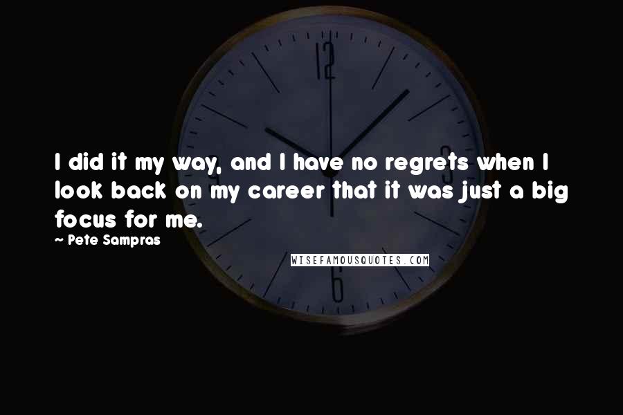 Pete Sampras Quotes: I did it my way, and I have no regrets when I look back on my career that it was just a big focus for me.