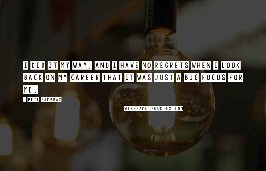 Pete Sampras Quotes: I did it my way, and I have no regrets when I look back on my career that it was just a big focus for me.