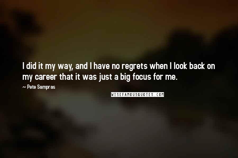 Pete Sampras Quotes: I did it my way, and I have no regrets when I look back on my career that it was just a big focus for me.