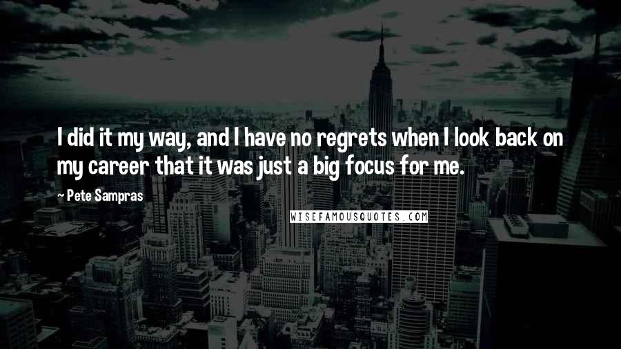 Pete Sampras Quotes: I did it my way, and I have no regrets when I look back on my career that it was just a big focus for me.