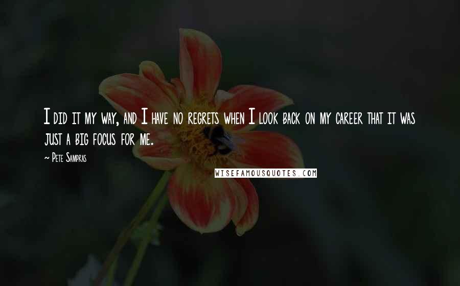 Pete Sampras Quotes: I did it my way, and I have no regrets when I look back on my career that it was just a big focus for me.