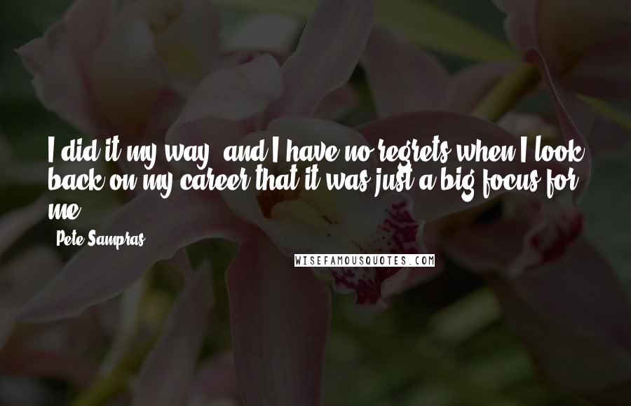 Pete Sampras Quotes: I did it my way, and I have no regrets when I look back on my career that it was just a big focus for me.