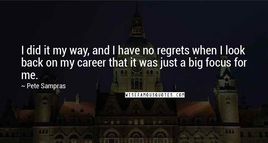 Pete Sampras Quotes: I did it my way, and I have no regrets when I look back on my career that it was just a big focus for me.