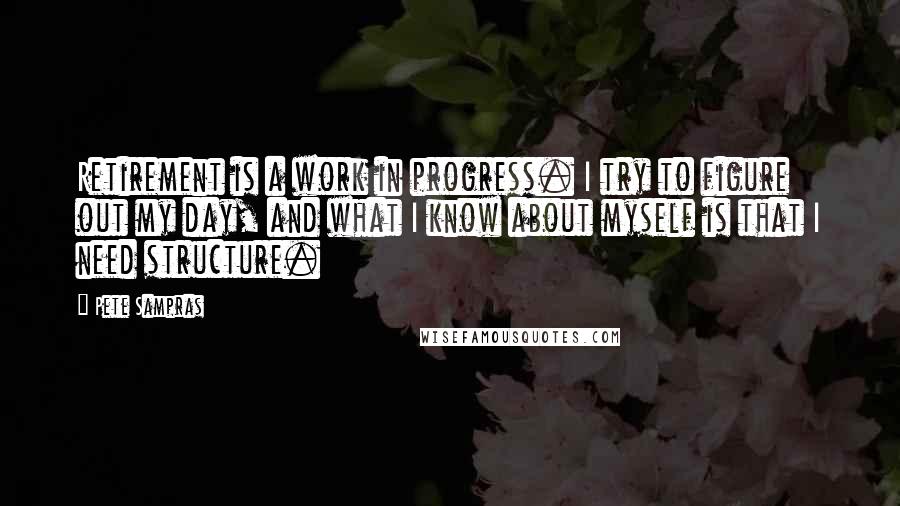 Pete Sampras Quotes: Retirement is a work in progress. I try to figure out my day, and what I know about myself is that I need structure.