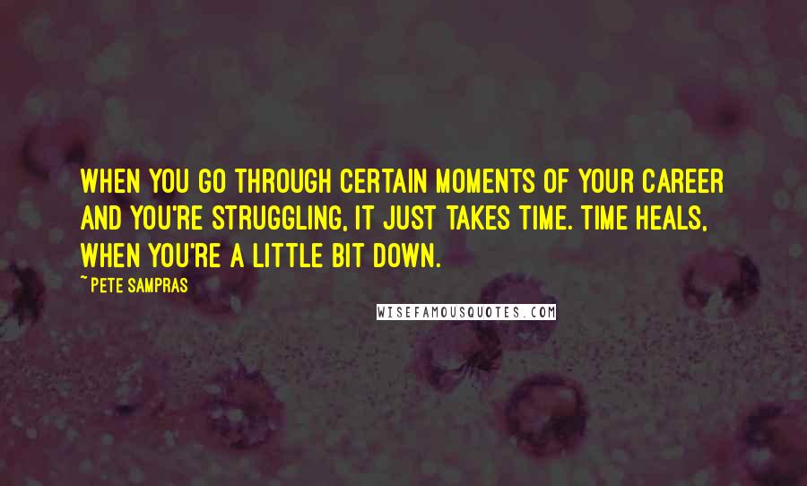 Pete Sampras Quotes: When you go through certain moments of your career and you're struggling, it just takes time. Time heals, when you're a little bit down.
