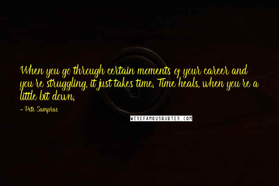 Pete Sampras Quotes: When you go through certain moments of your career and you're struggling, it just takes time. Time heals, when you're a little bit down.