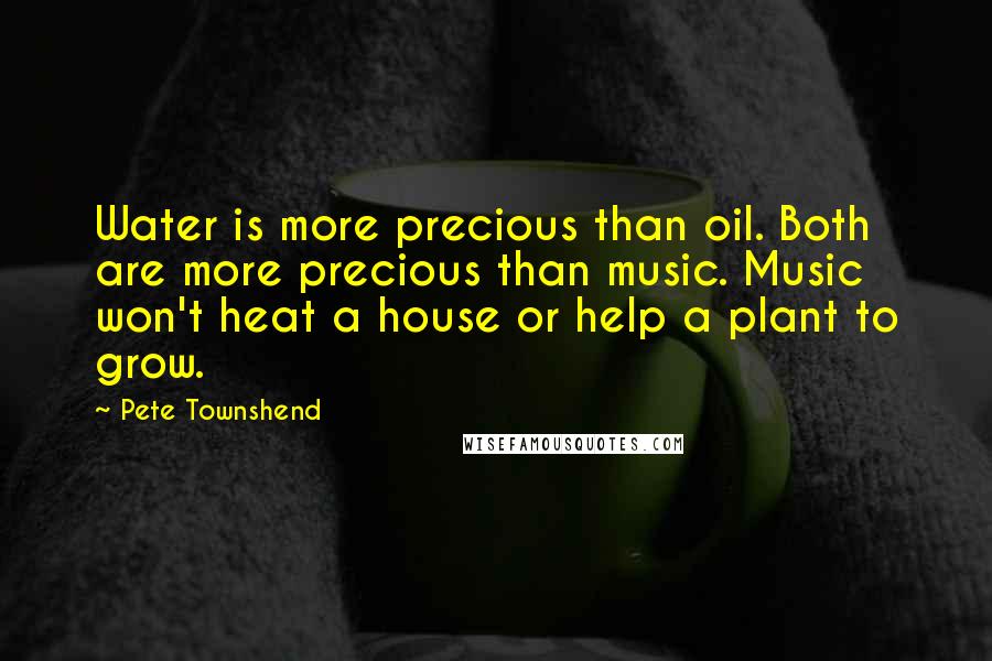 Pete Townshend Quotes: Water is more precious than oil. Both are more precious than music. Music won't heat a house or help a plant to grow.