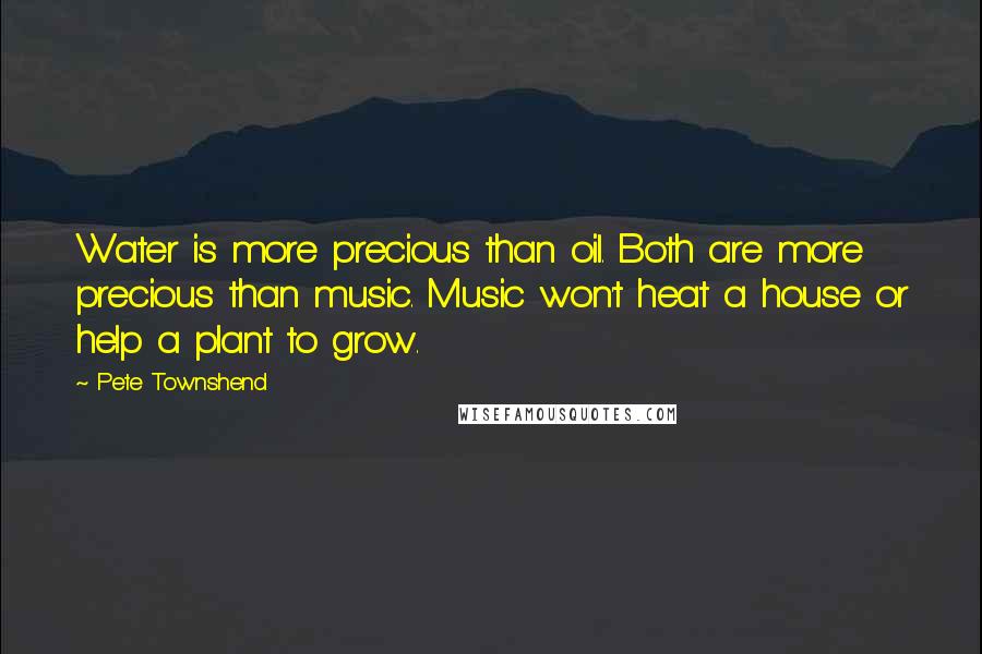 Pete Townshend Quotes: Water is more precious than oil. Both are more precious than music. Music won't heat a house or help a plant to grow.