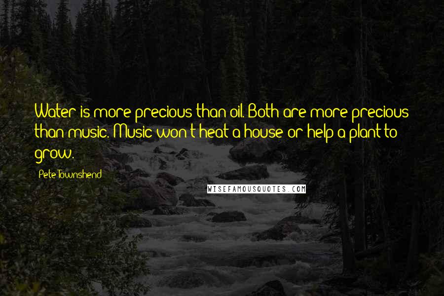 Pete Townshend Quotes: Water is more precious than oil. Both are more precious than music. Music won't heat a house or help a plant to grow.