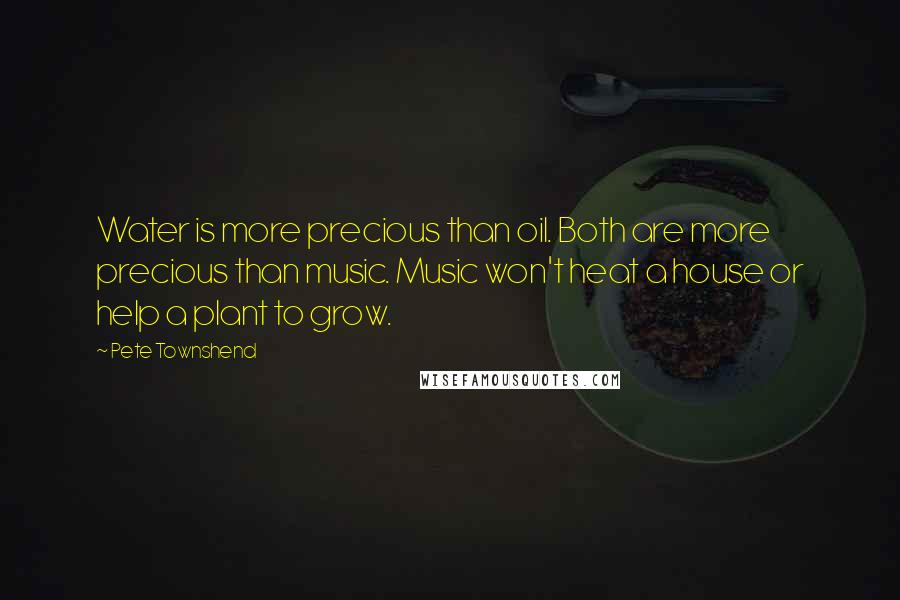 Pete Townshend Quotes: Water is more precious than oil. Both are more precious than music. Music won't heat a house or help a plant to grow.