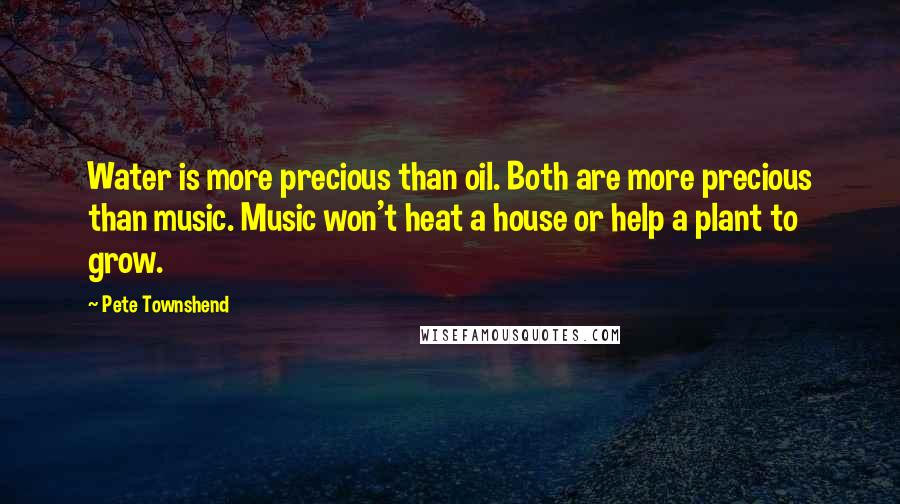 Pete Townshend Quotes: Water is more precious than oil. Both are more precious than music. Music won't heat a house or help a plant to grow.