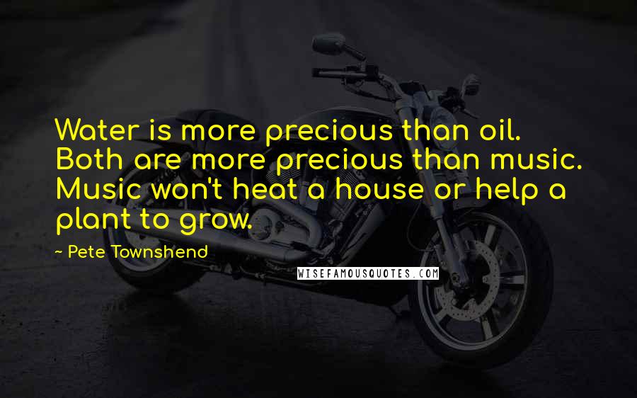 Pete Townshend Quotes: Water is more precious than oil. Both are more precious than music. Music won't heat a house or help a plant to grow.