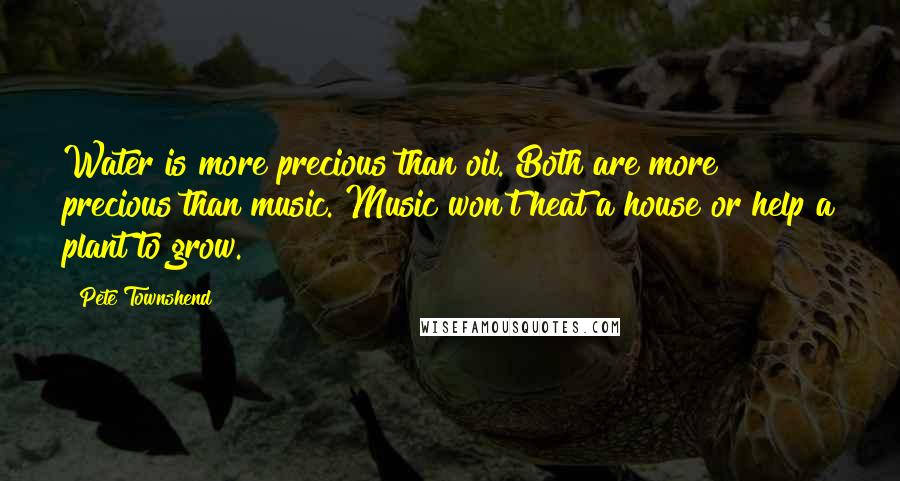 Pete Townshend Quotes: Water is more precious than oil. Both are more precious than music. Music won't heat a house or help a plant to grow.