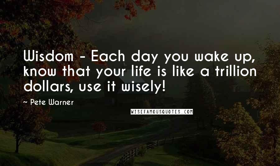 Pete Warner Quotes: Wisdom - Each day you wake up, know that your life is like a trillion dollars, use it wisely!