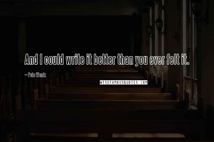 Pete Wentz Quotes: And I could write it better than you ever felt it.