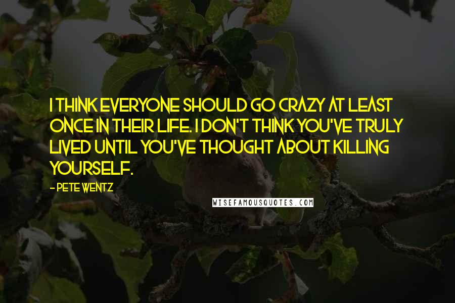 Pete Wentz Quotes: I think everyone should go crazy at least once in their life. I don't think you've truly lived until you've thought about killing yourself.