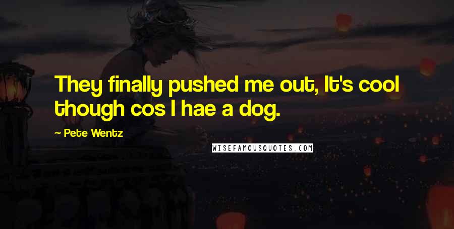 Pete Wentz Quotes: They finally pushed me out, It's cool though cos I hae a dog.