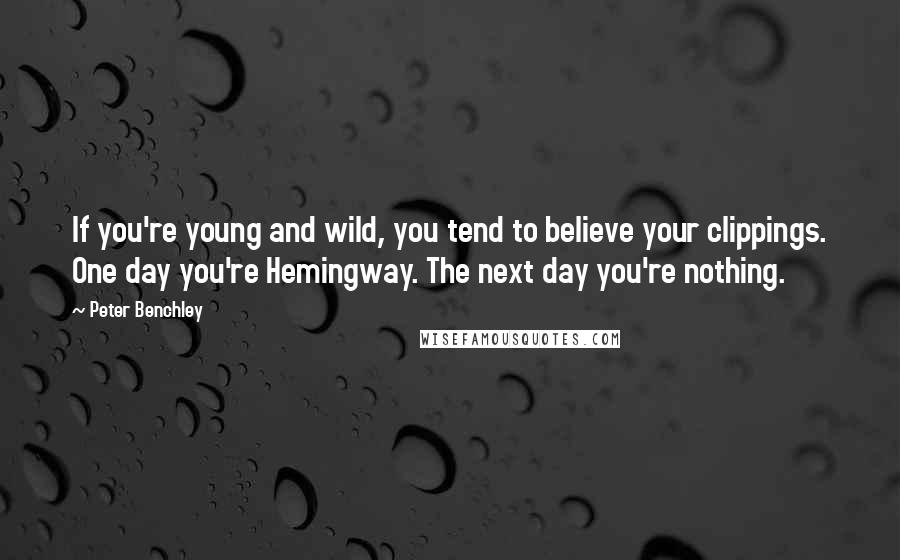 Peter Benchley Quotes: If you're young and wild, you tend to believe your clippings. One day you're Hemingway. The next day you're nothing.