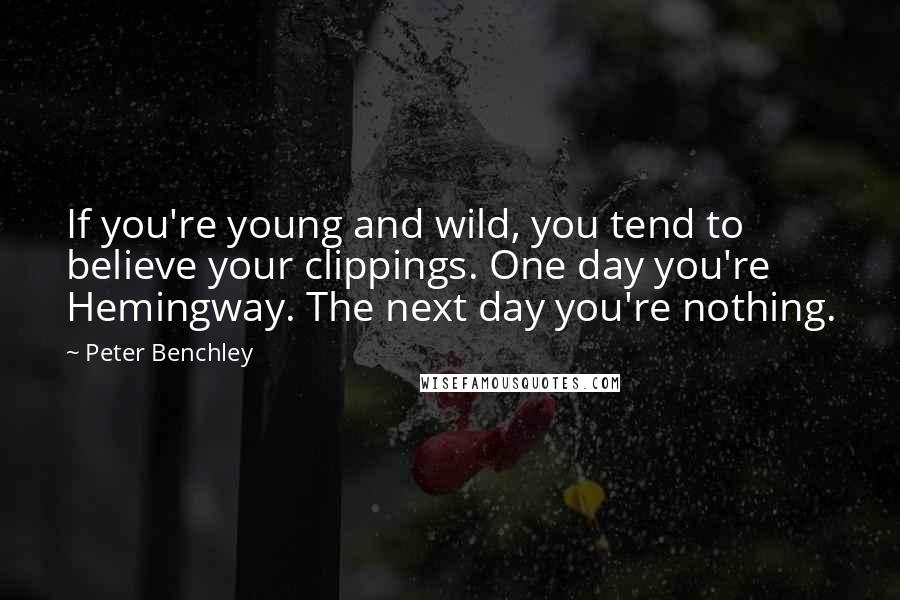 Peter Benchley Quotes: If you're young and wild, you tend to believe your clippings. One day you're Hemingway. The next day you're nothing.