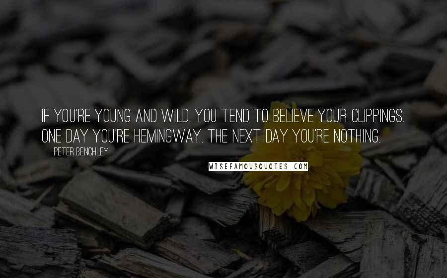 Peter Benchley Quotes: If you're young and wild, you tend to believe your clippings. One day you're Hemingway. The next day you're nothing.