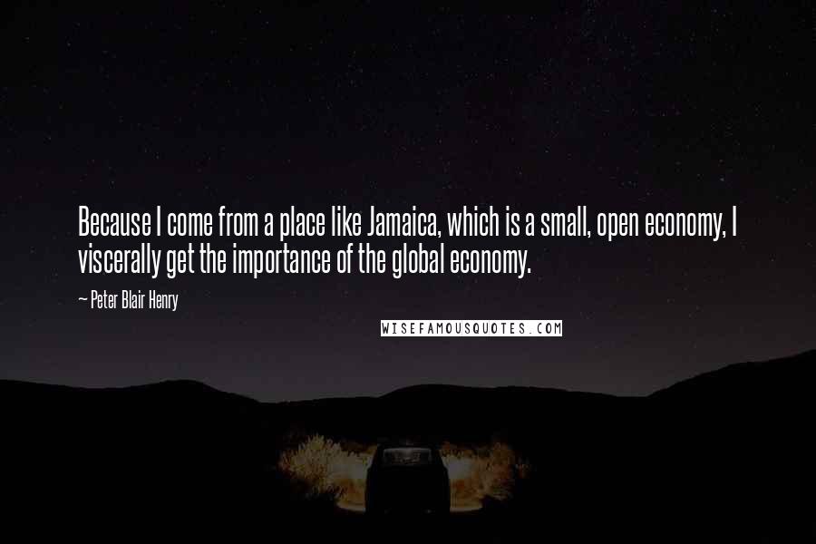 Peter Blair Henry Quotes: Because I come from a place like Jamaica, which is a small, open economy, I viscerally get the importance of the global economy.