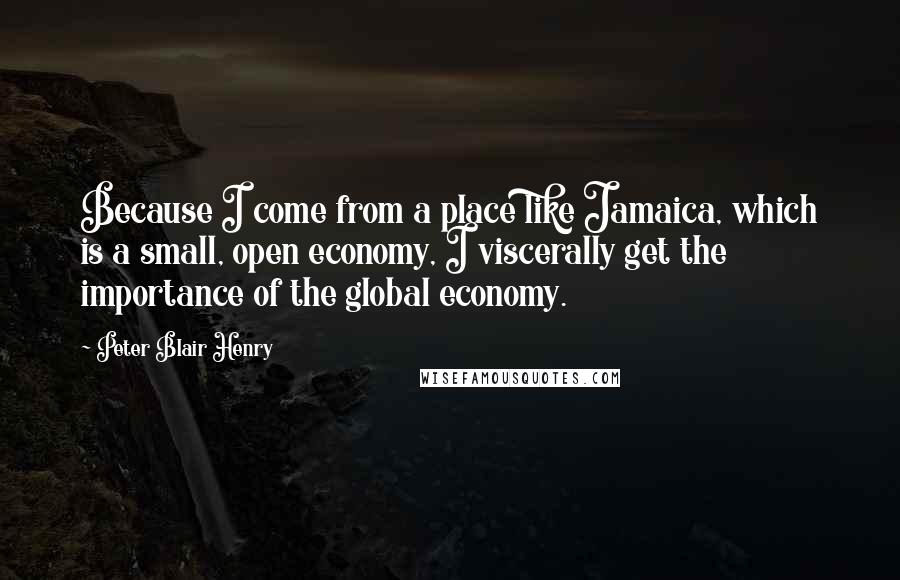 Peter Blair Henry Quotes: Because I come from a place like Jamaica, which is a small, open economy, I viscerally get the importance of the global economy.