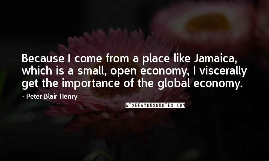 Peter Blair Henry Quotes: Because I come from a place like Jamaica, which is a small, open economy, I viscerally get the importance of the global economy.