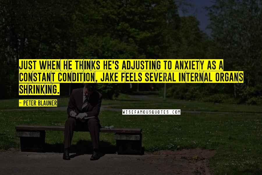 Peter Blauner Quotes: Just when he thinks he's adjusting to anxiety as a constant condition, Jake feels several internal organs shrinking.