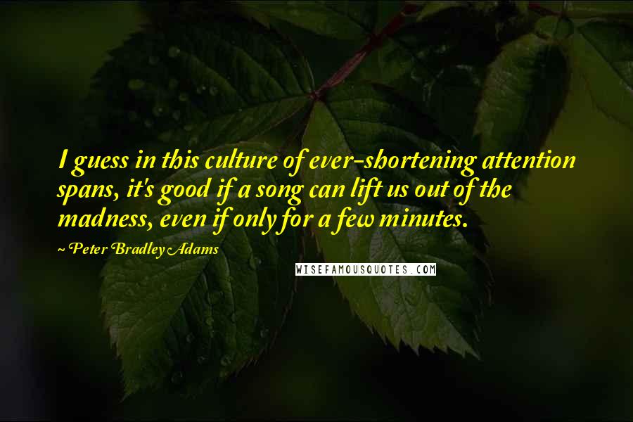 Peter Bradley Adams Quotes: I guess in this culture of ever-shortening attention spans, it's good if a song can lift us out of the madness, even if only for a few minutes.