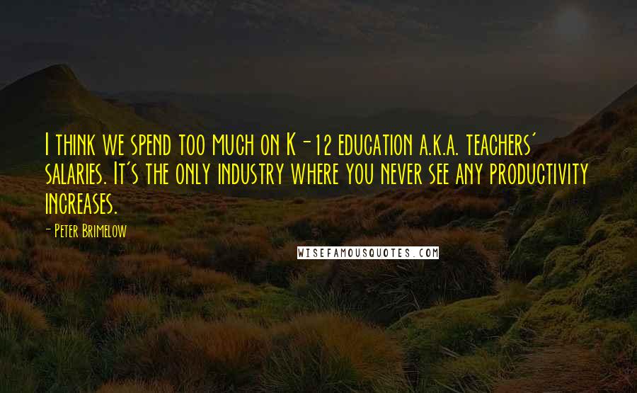 Peter Brimelow Quotes: I think we spend too much on K-12 education a.k.a. teachers' salaries. It's the only industry where you never see any productivity increases.