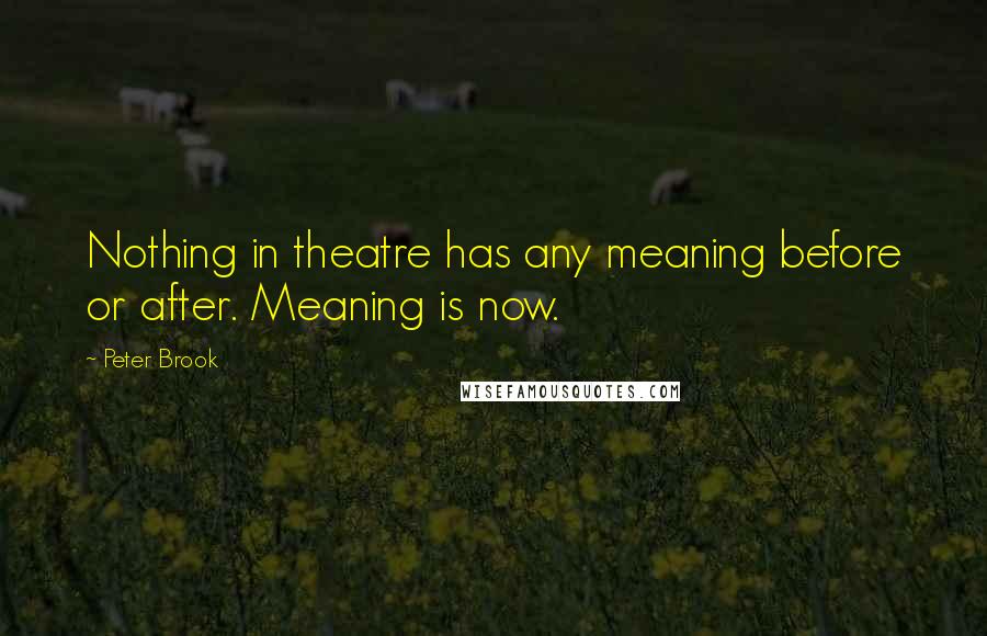 Peter Brook Quotes: Nothing in theatre has any meaning before or after. Meaning is now.