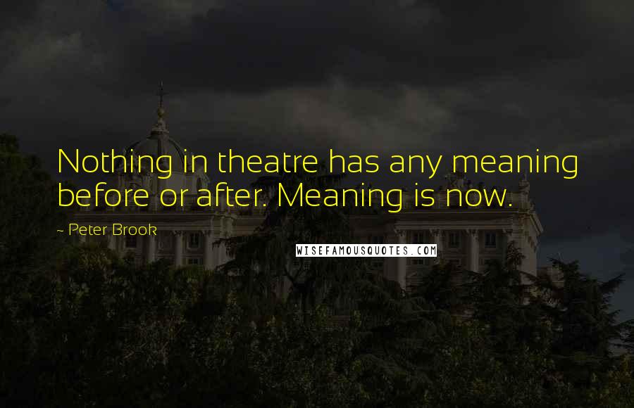 Peter Brook Quotes: Nothing in theatre has any meaning before or after. Meaning is now.