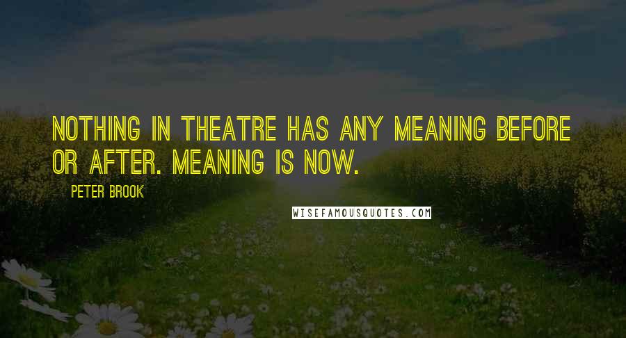 Peter Brook Quotes: Nothing in theatre has any meaning before or after. Meaning is now.