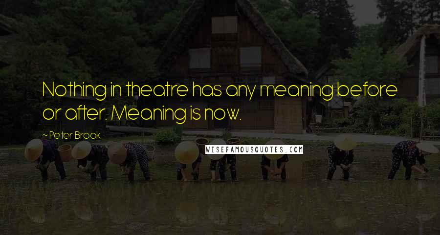 Peter Brook Quotes: Nothing in theatre has any meaning before or after. Meaning is now.