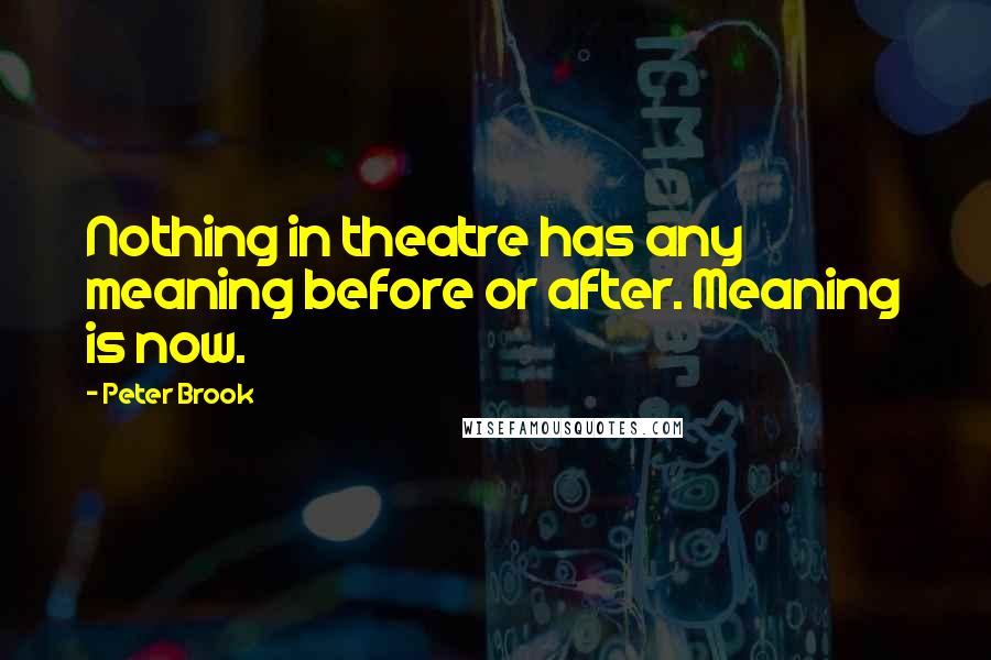 Peter Brook Quotes: Nothing in theatre has any meaning before or after. Meaning is now.