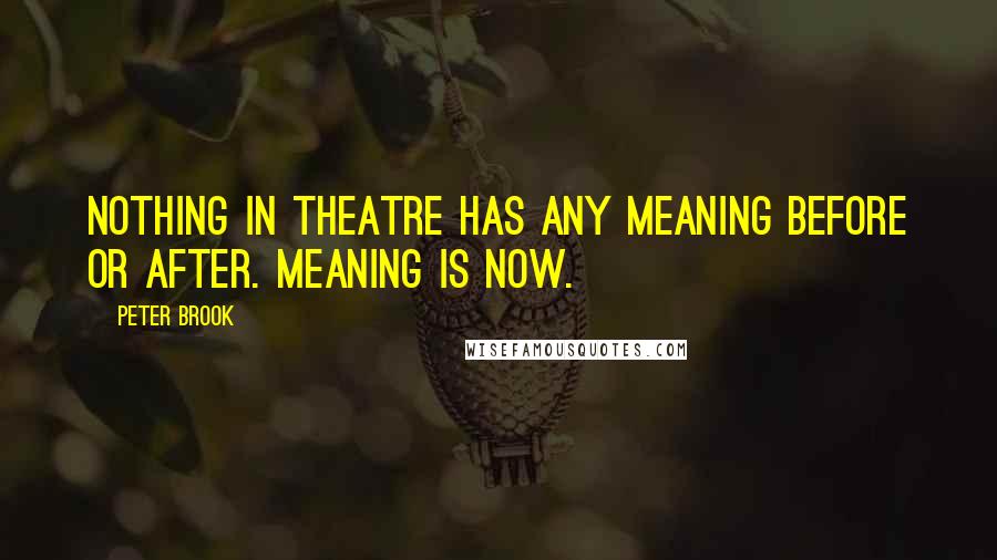 Peter Brook Quotes: Nothing in theatre has any meaning before or after. Meaning is now.