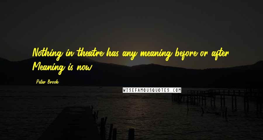 Peter Brook Quotes: Nothing in theatre has any meaning before or after. Meaning is now.
