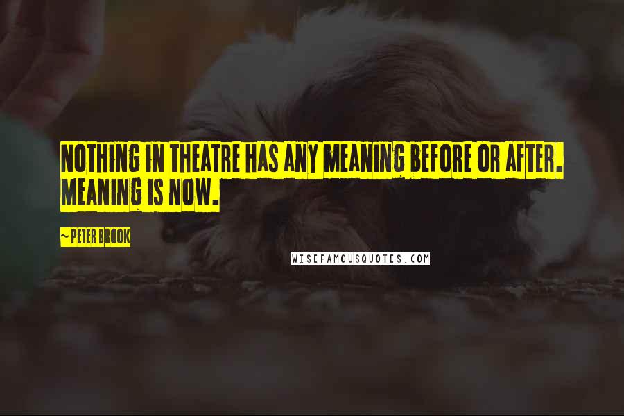 Peter Brook Quotes: Nothing in theatre has any meaning before or after. Meaning is now.