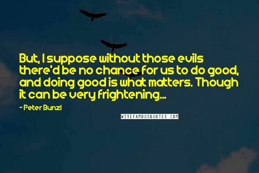 Peter Bunzl Quotes: But, I suppose without those evils there'd be no chance for us to do good, and doing good is what matters. Though it can be very frightening...