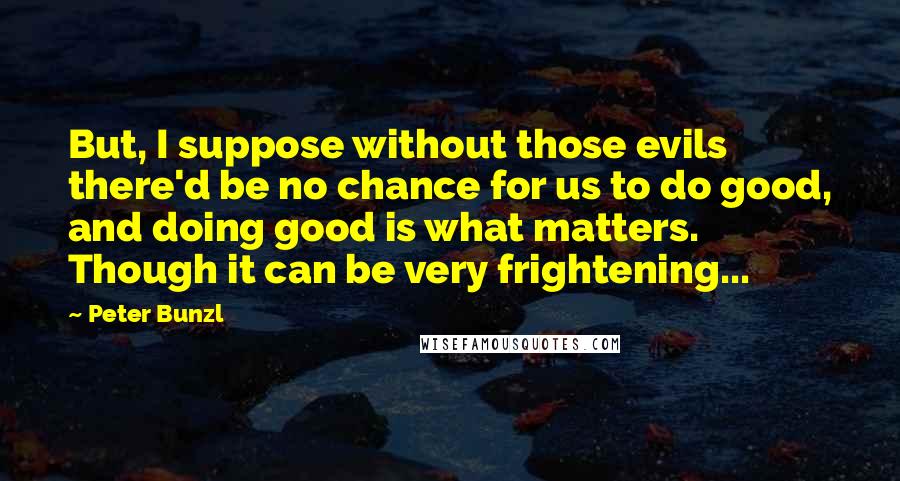 Peter Bunzl Quotes: But, I suppose without those evils there'd be no chance for us to do good, and doing good is what matters. Though it can be very frightening...