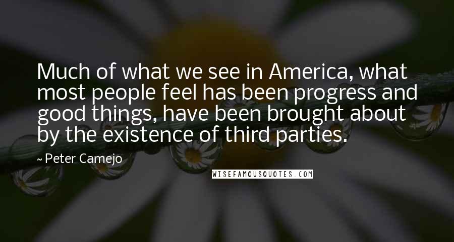 Peter Camejo Quotes: Much of what we see in America, what most people feel has been progress and good things, have been brought about by the existence of third parties.